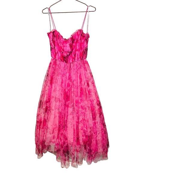 ML MONIQUE LHUILLIER Pink Floral Tulle Sweetheart Neckline A-Line Dress Size 14 - Picture 7 of 13